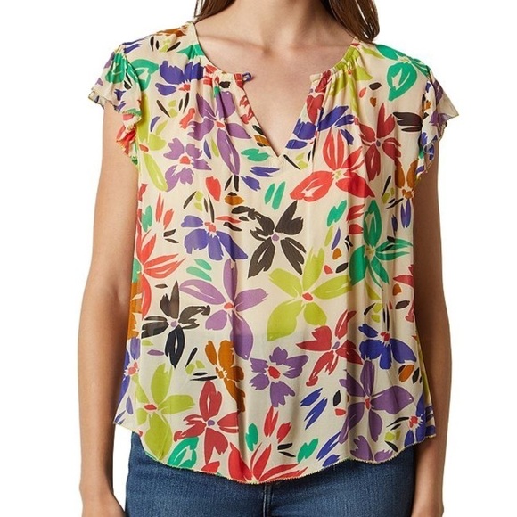 Velvet by Graham & Spencer Lucia Flutter Sleeve Top multi size small new w tag - Picture 3 of 12